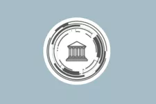 Logotyp med en ring runt en domstolsbyggnad.