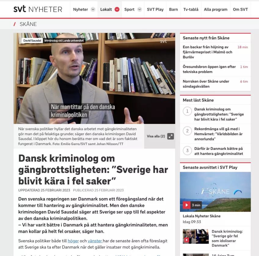 David Sausdal i SVT skärmavbild. 